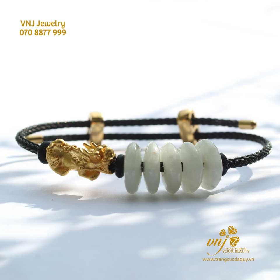 Vòng Tay Tỳ Hưu Vàng 24K Mix Đồng Điếu Cẩm Thạch VTG4 - Ảnh 3
