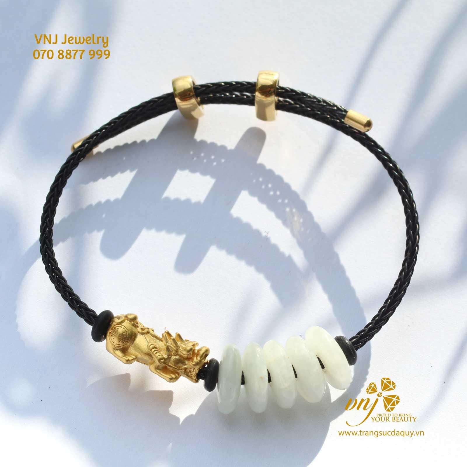 Vòng Tay Tỳ Hưu Vàng 24K Mix Đồng Điếu Cẩm Thạch VTG4