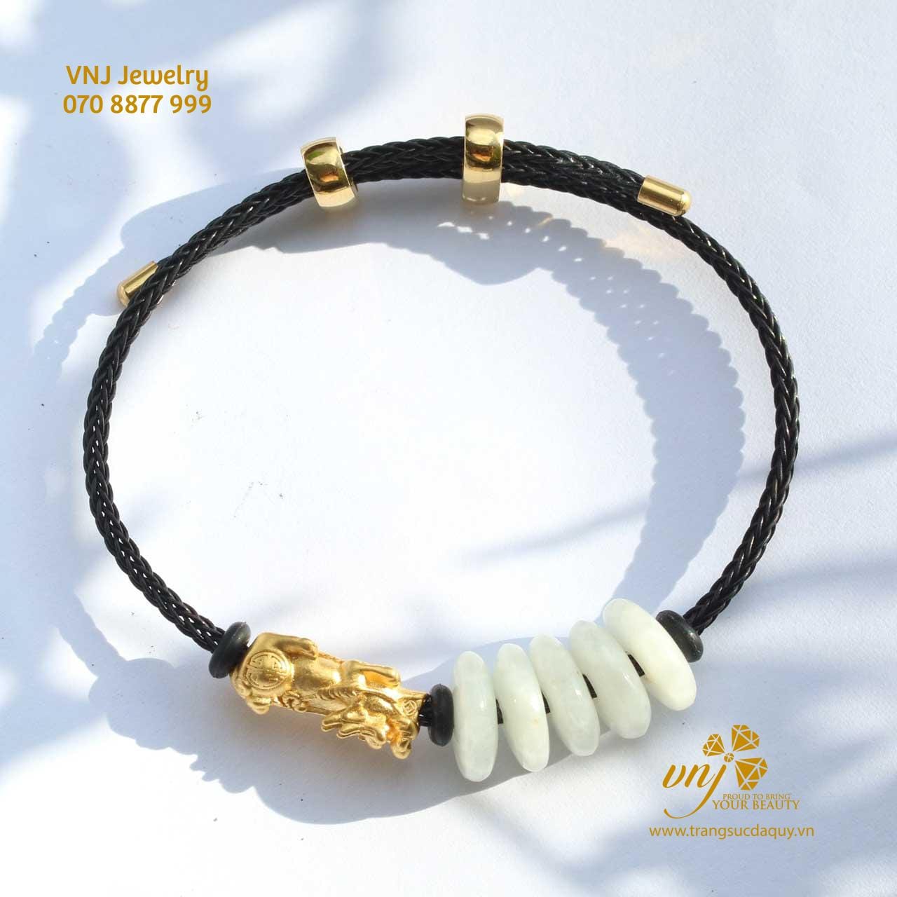 Vòng Tay Tỳ Hưu Vàng 24K Mix Đồng Điếu Cẩm Thạch VTG4 - Ảnh 2