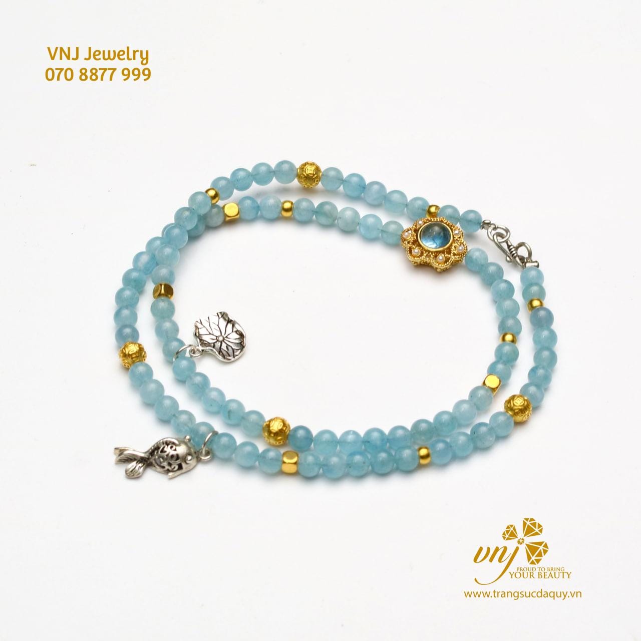Chuỗi Aquamarine Mix Charm Vàng VCA6 - Ảnh 3