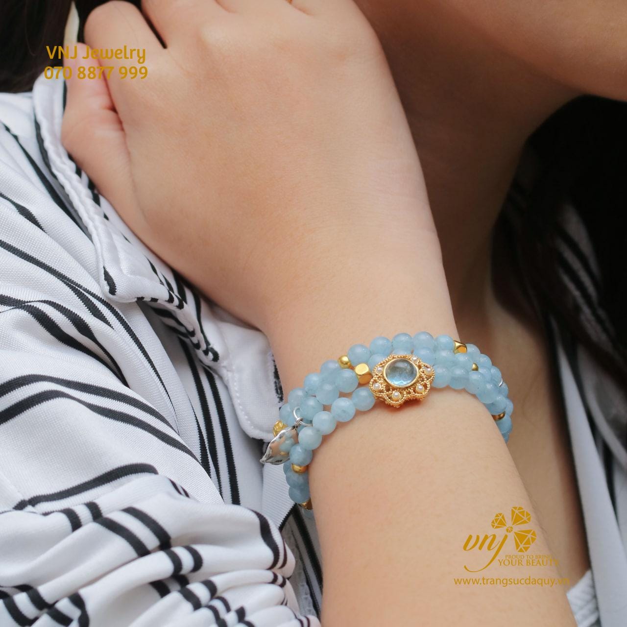 Chuỗi Aquamarine Mix Charm Vàng VCA6 - Ảnh 2
