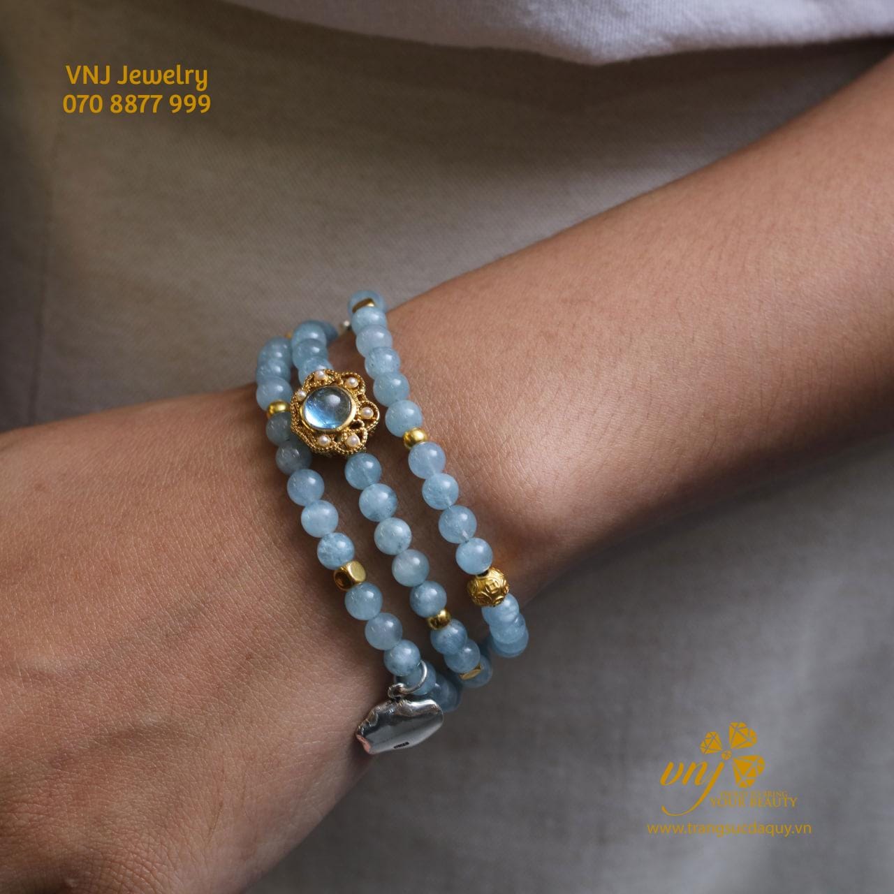 Chuỗi Aquamarine Mix Charm Vàng VCA6 - Ảnh 4