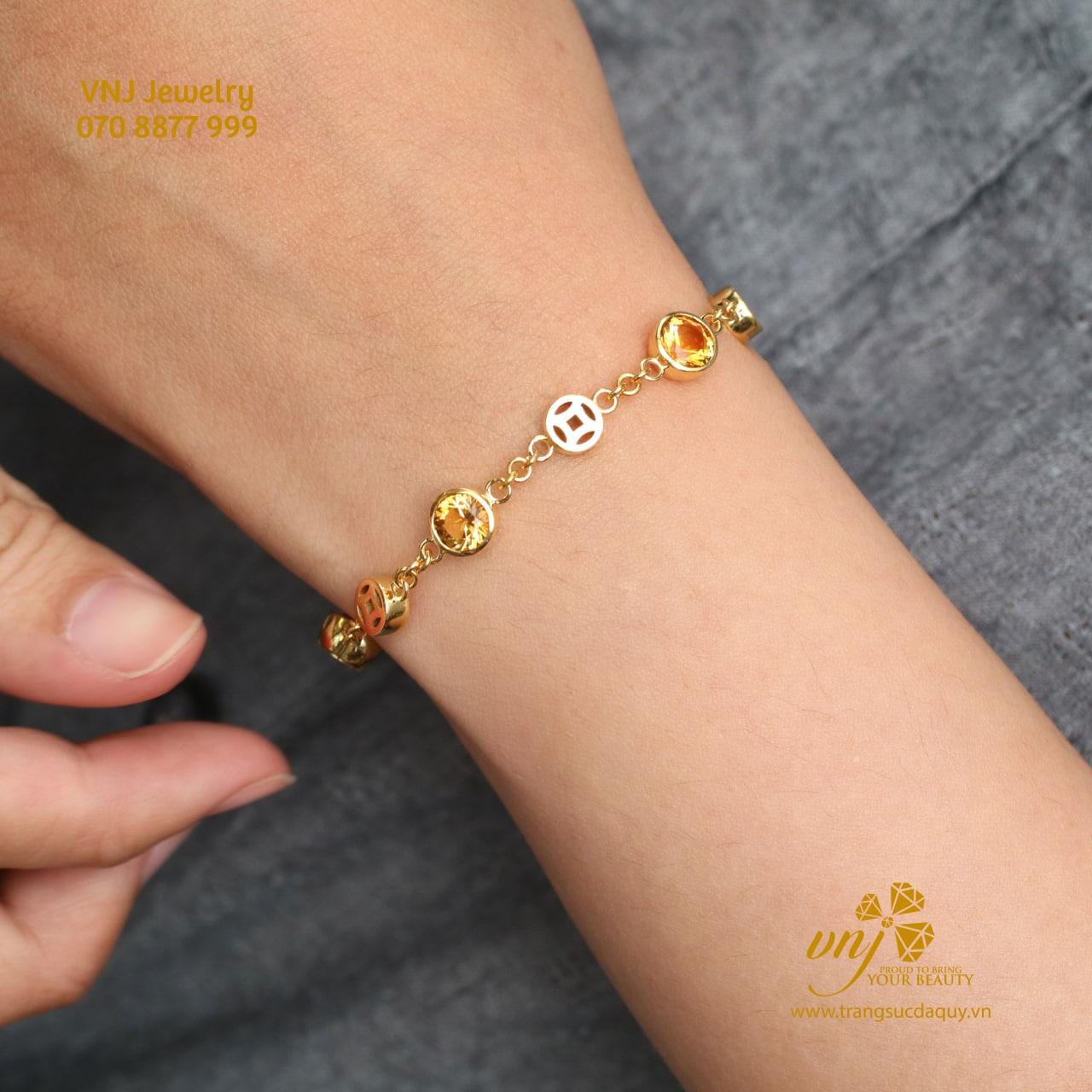 Vòng Tay Kim Tiền Vàng 18K Đá Citrine Thiên Nhiên LTQV1 - Ảnh 5