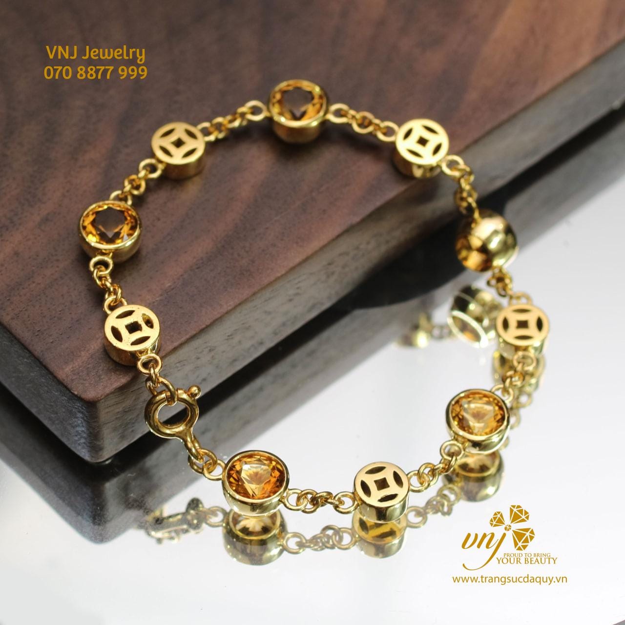 Vòng Tay Kim Tiền Vàng 18K Đá Citrine Thiên Nhiên LTQV1 - Ảnh 2