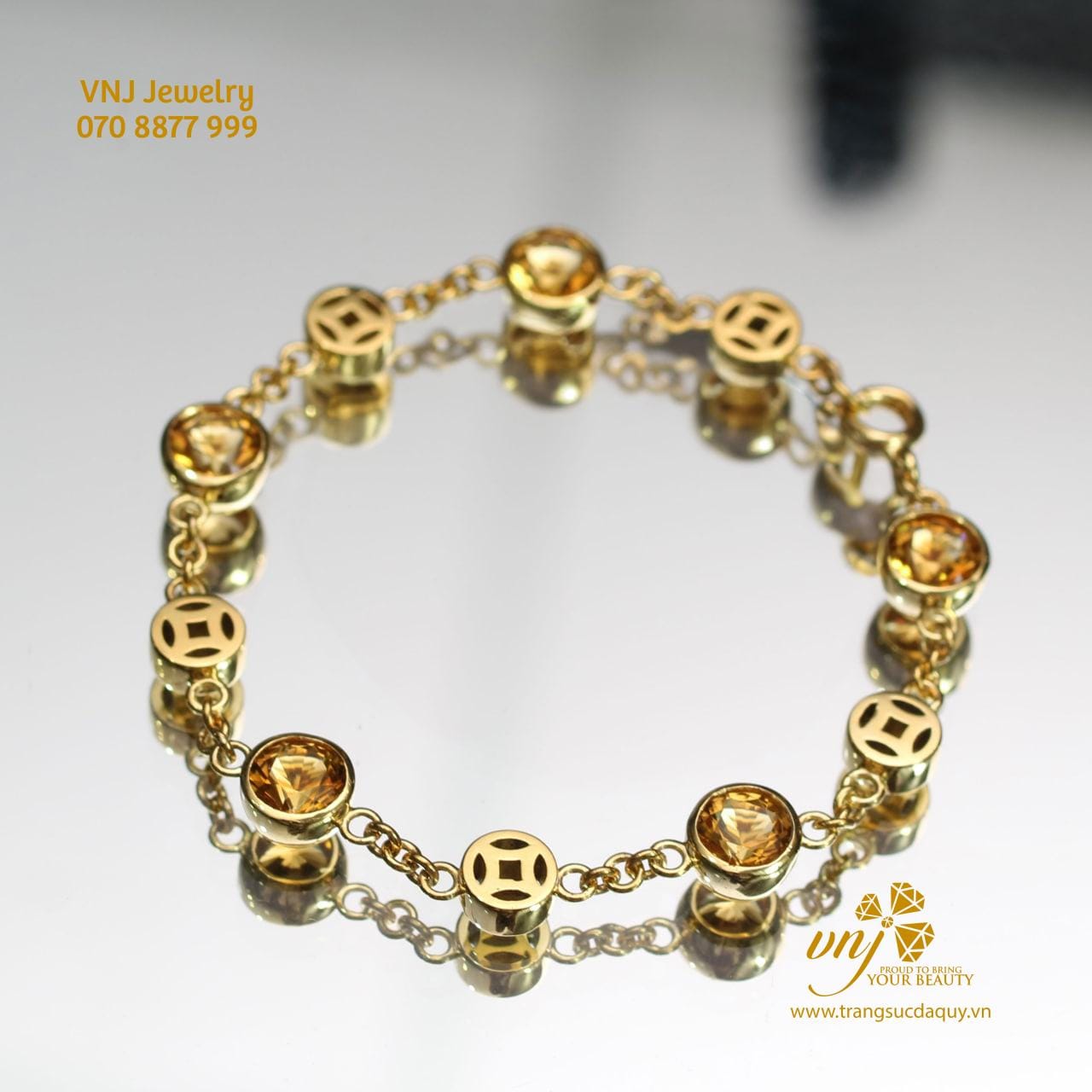 Vòng Tay Kim Tiền Vàng 18K Đá Citrine Thiên Nhiên LTQV1 - Ảnh 3
