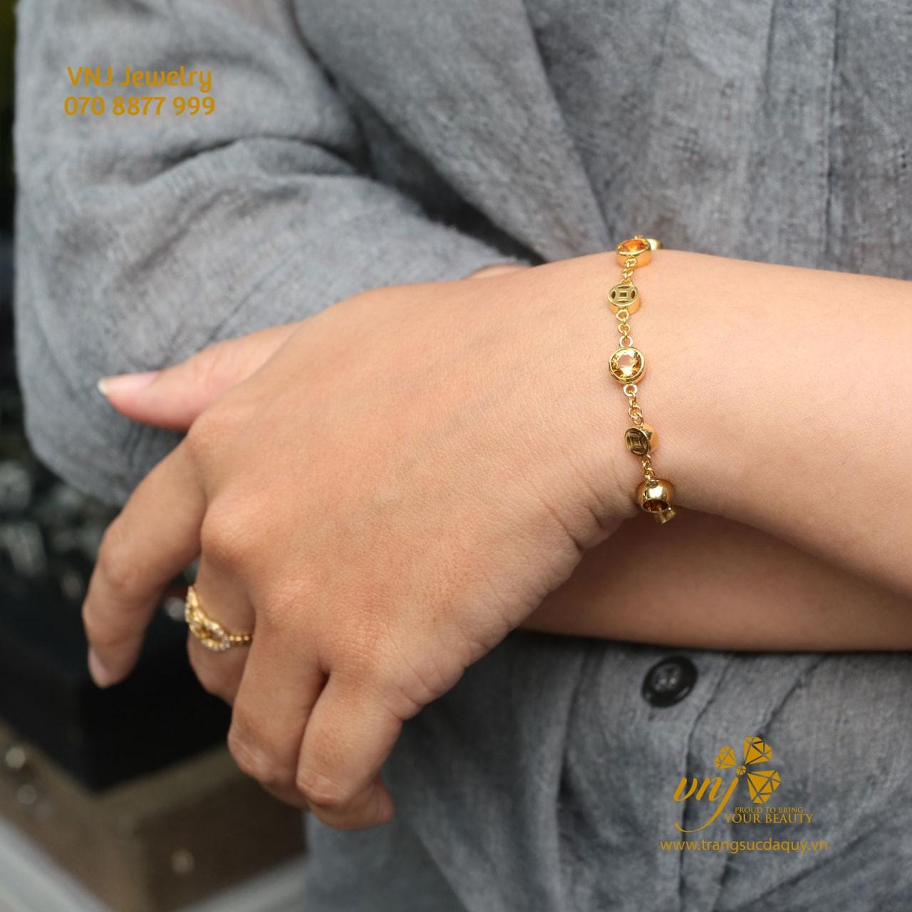 Vòng Tay Kim Tiền Vàng 18K Đá Citrine Thiên Nhiên LTQV1 - Ảnh 4