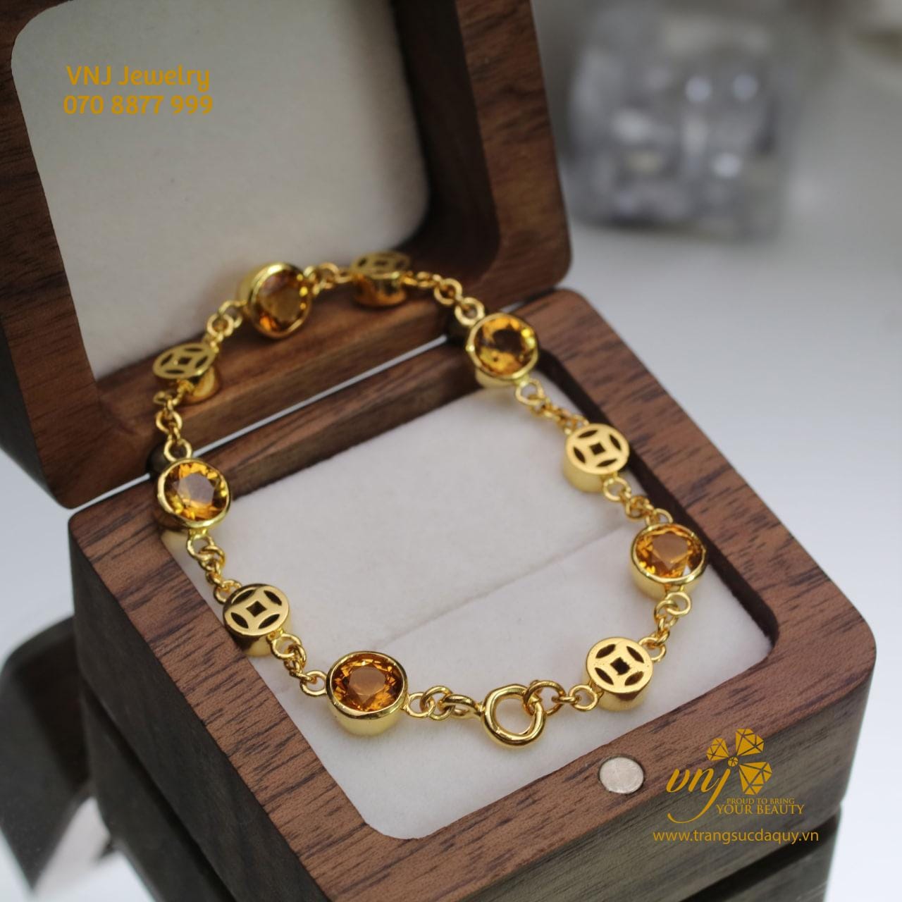 Vòng Tay Kim Tiền Vàng 18K Đá Citrine Thiên Nhiên LTQV1 - Ảnh 7