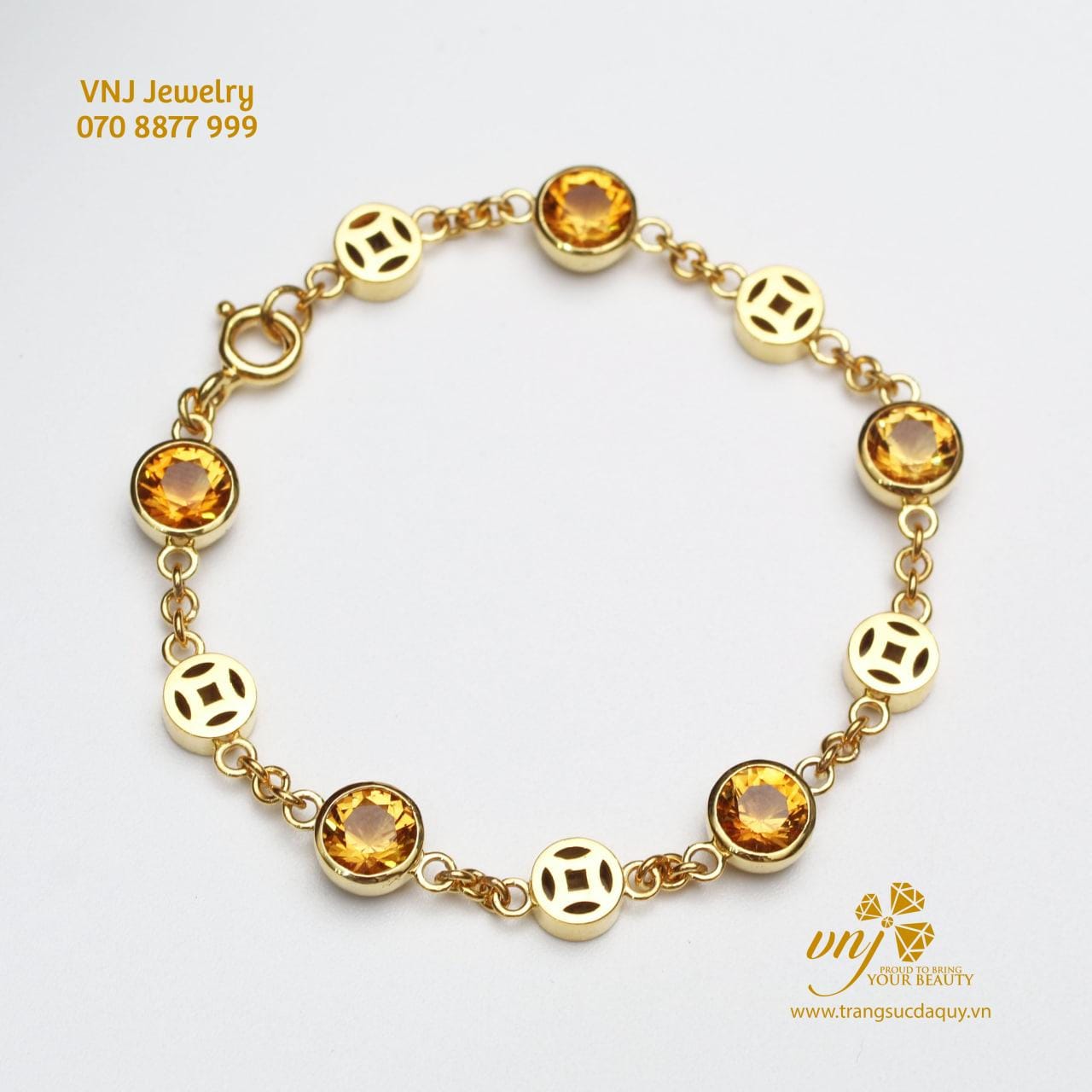Vòng Tay Kim Tiền Vàng 18K Đá Citrine Thiên Nhiên LTQV1 - Ảnh 6