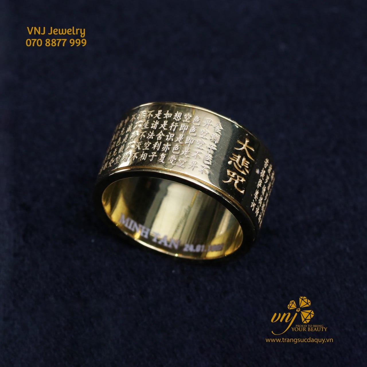 Nhẫn Bát Nhã Tâm Kinh Vàng Bạc - Chữ Phạn - Chữ Hán