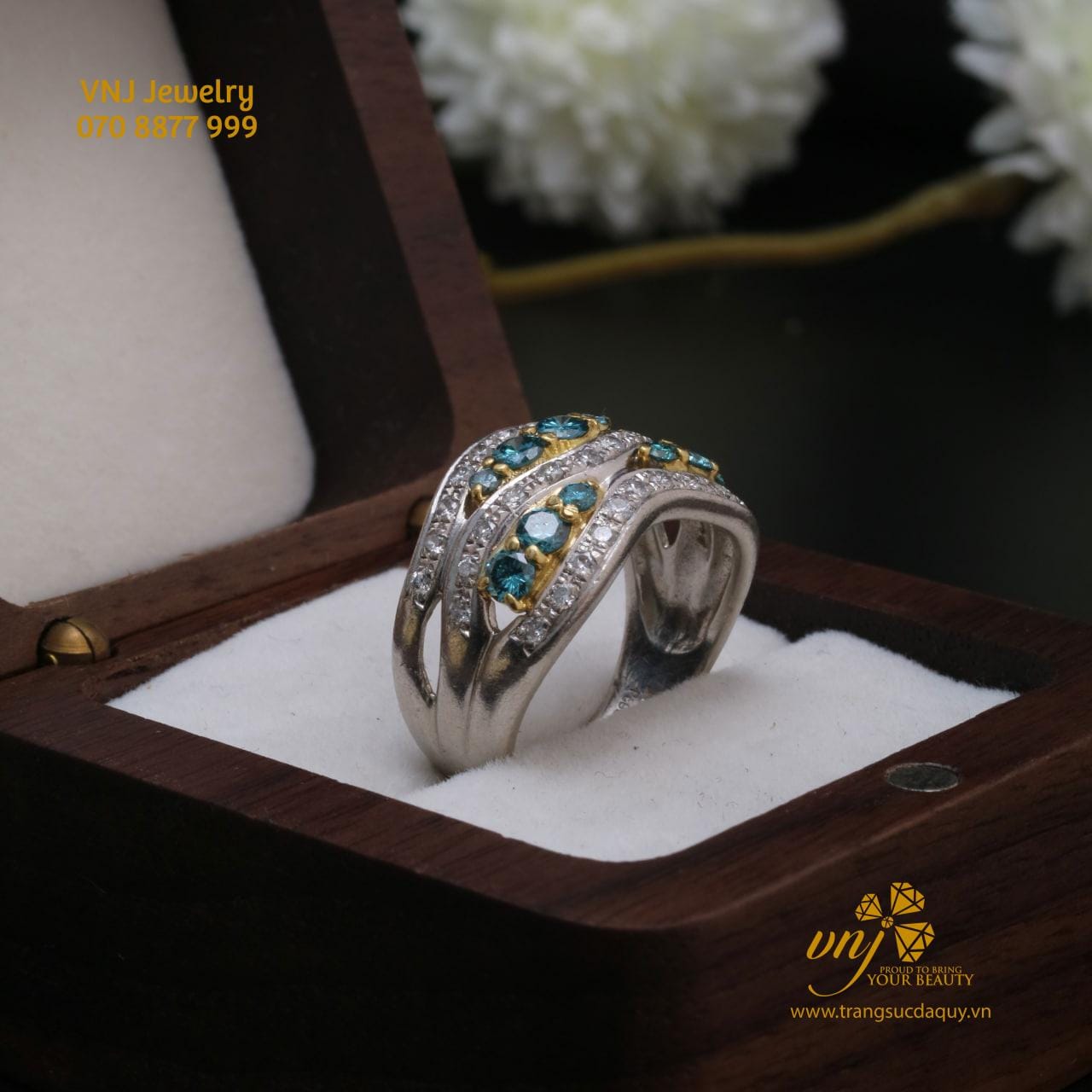 Nhẫn Kim Cương Xanh Hai Màu Unisex NM72 - Ảnh 2