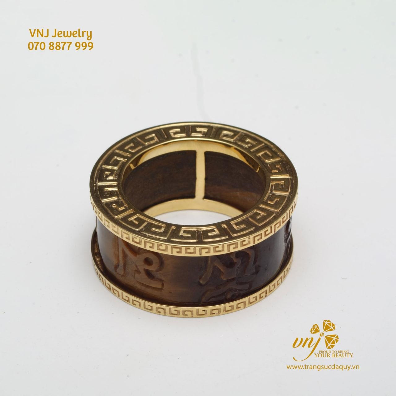 Nhẫn Lục Tự Đại Minh Mắt Hổ Bọc Vàng NM73 - Ảnh 4