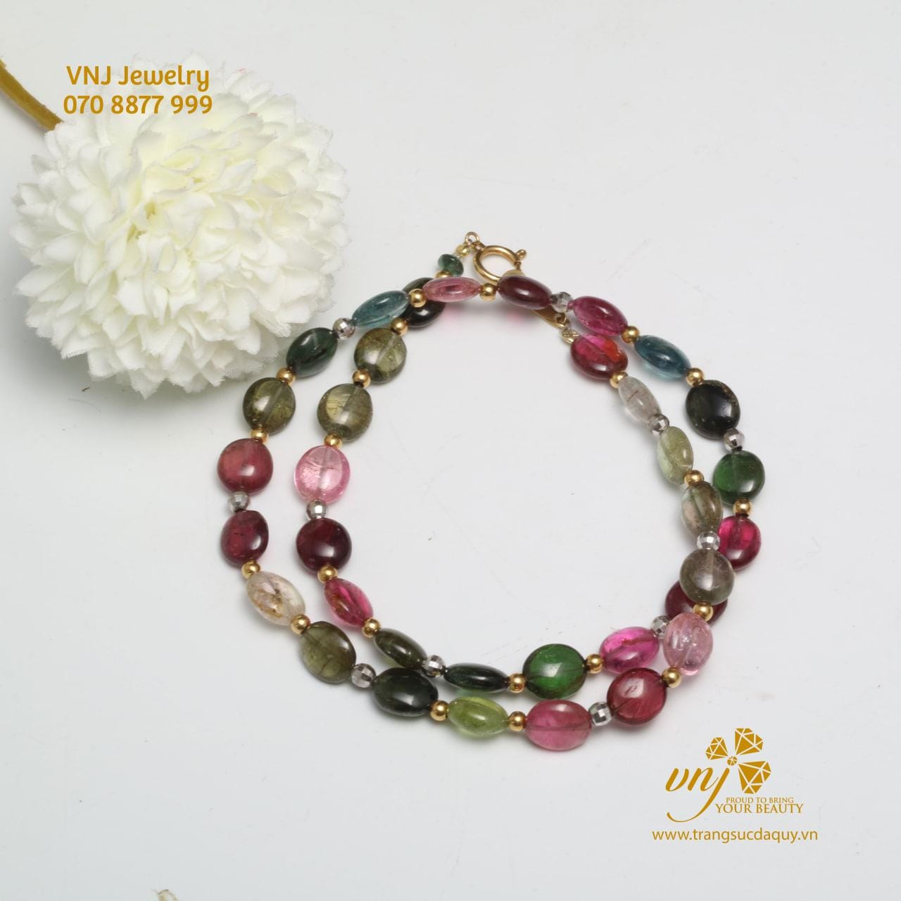 Vòng Tourmaline Mix Charm Vàng VCM11