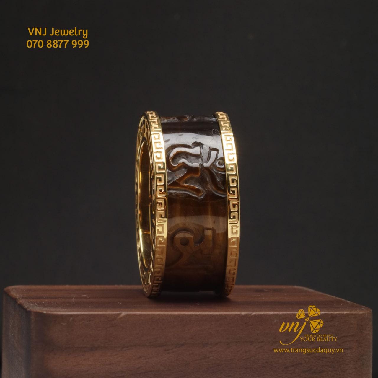 Nhẫn Lục Tự Đại Minh Mắt Hổ Bọc Vàng NM73 - Ảnh 3