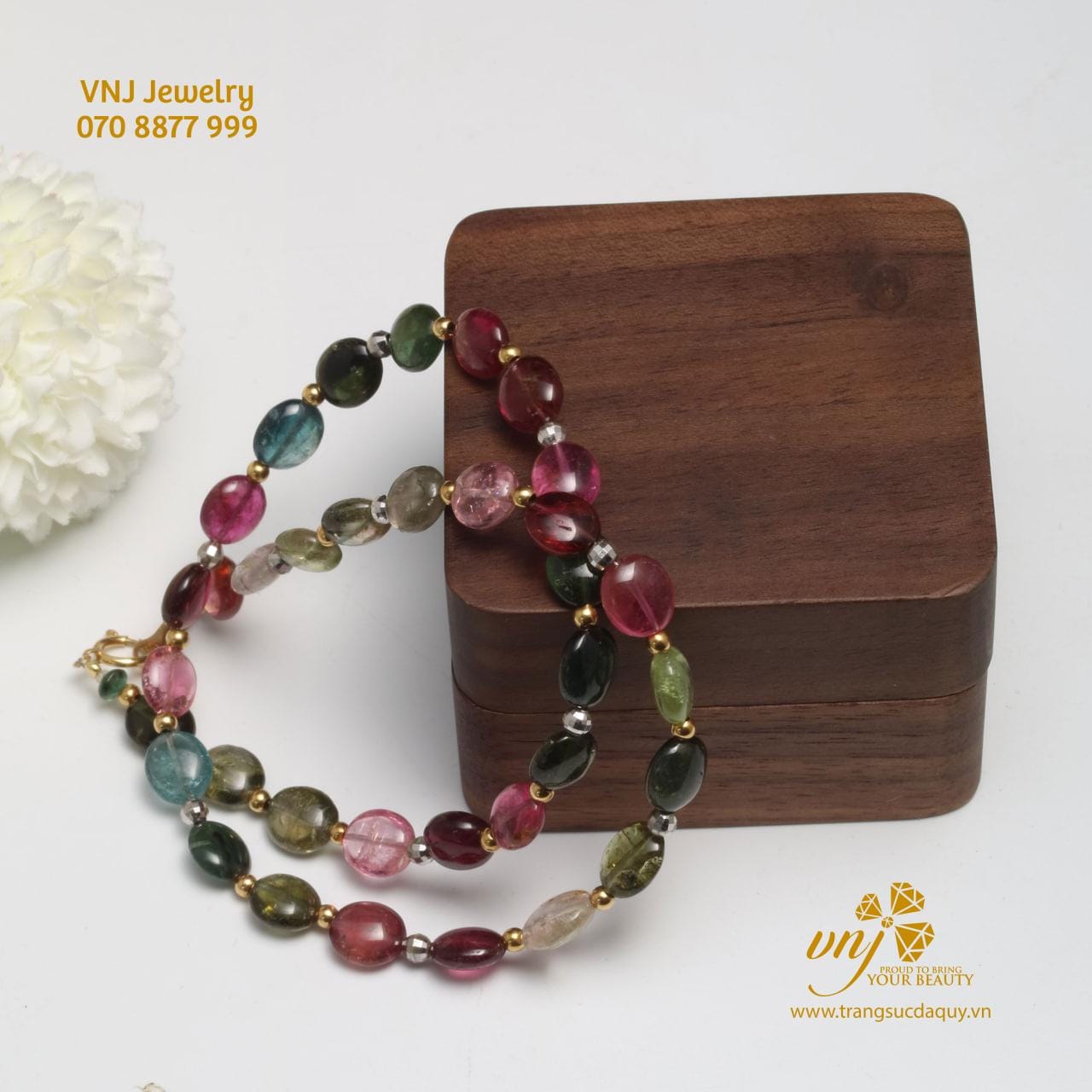 Vòng Tourmaline Mix Charm Vàng VCM11