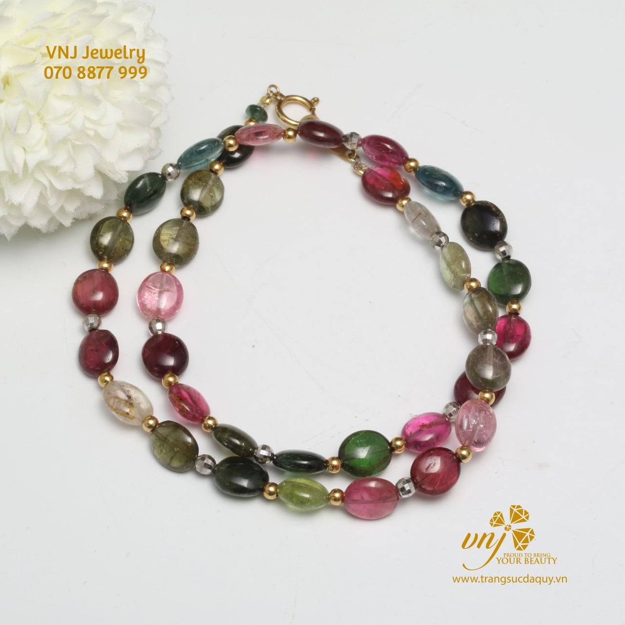 Vòng Tourmaline Mix Charm Vàng VCM11