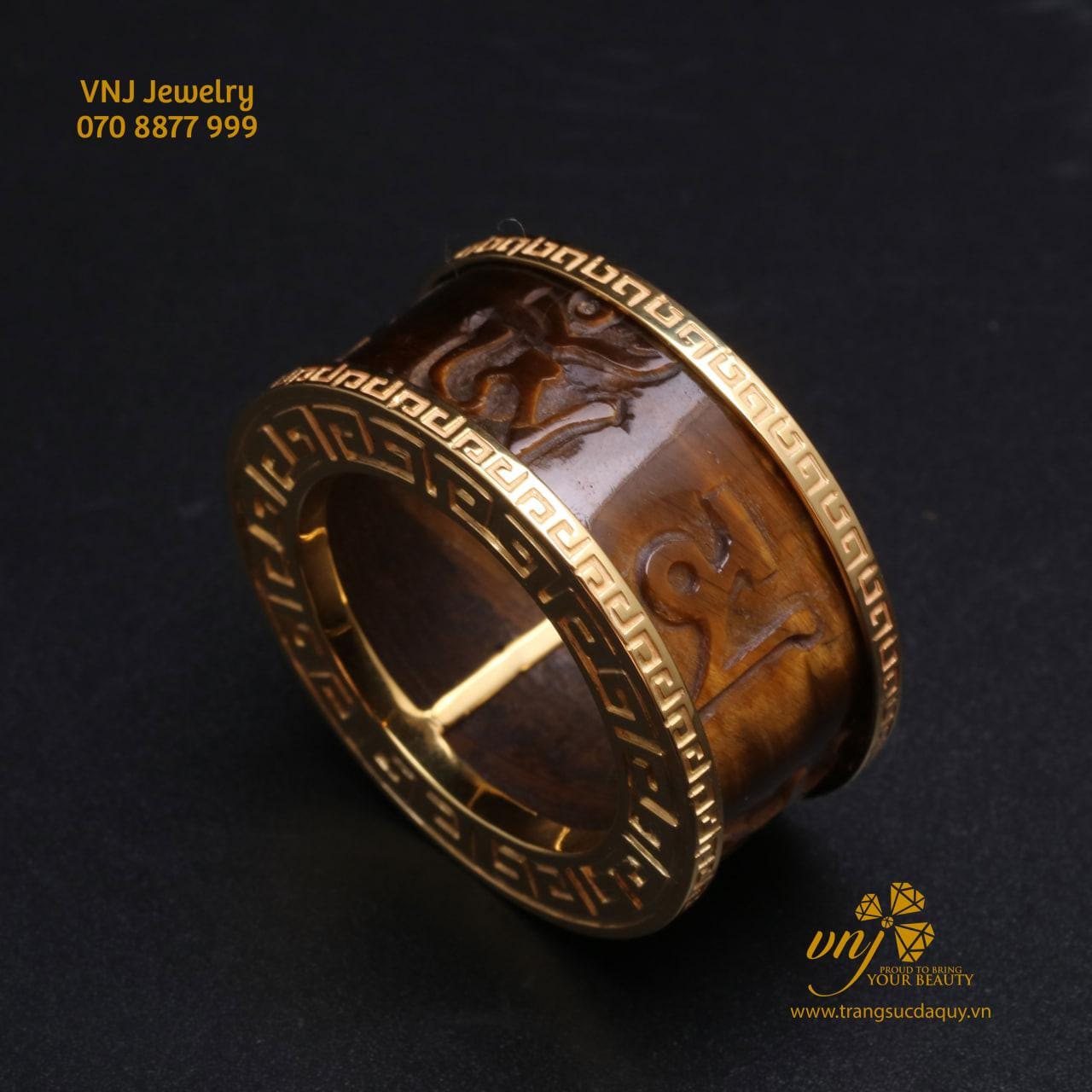 Nhẫn Lục Tự Đại Minh Mắt Hổ Bọc Vàng NM73 - Ảnh 2