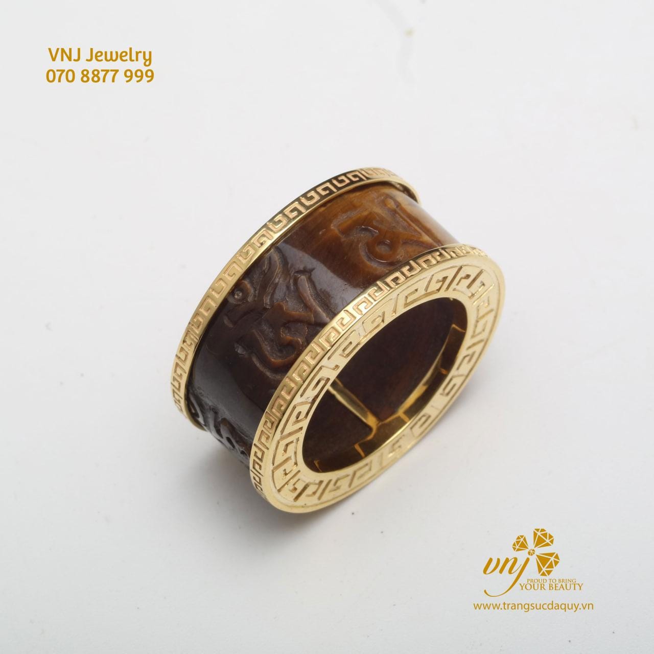 Nhẫn Lục Tự Đại Minh Mắt Hổ Bọc Vàng NM73