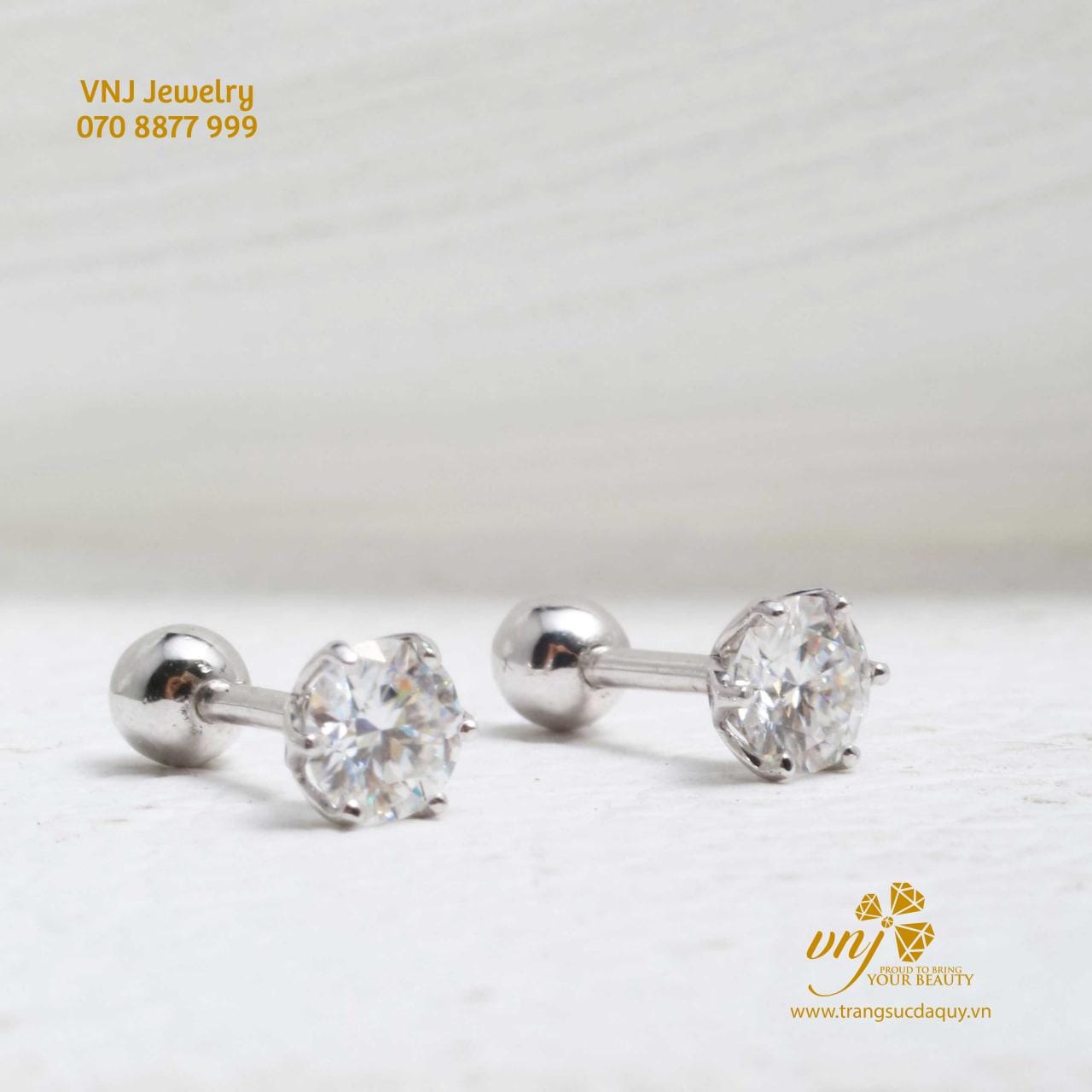 Bông Tai Moissanite Chuôi Bi BTMS4