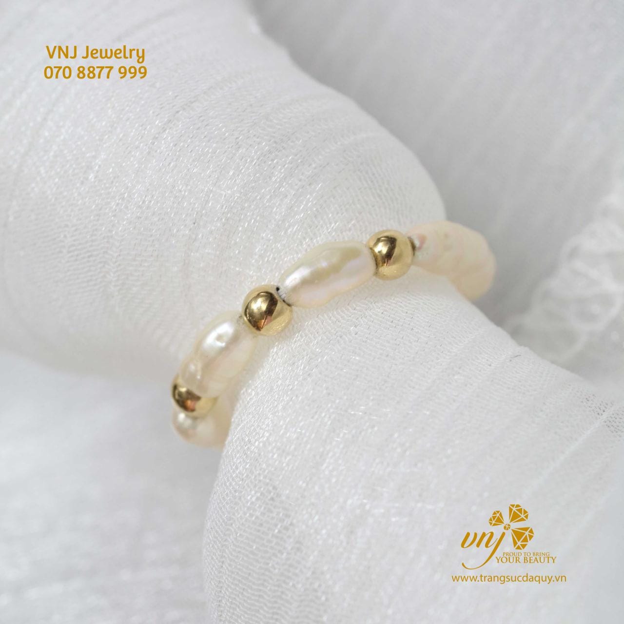 Nhẫn Ngọc Trai Mix Bi Vàng 18K NWNT7 - Ảnh 4