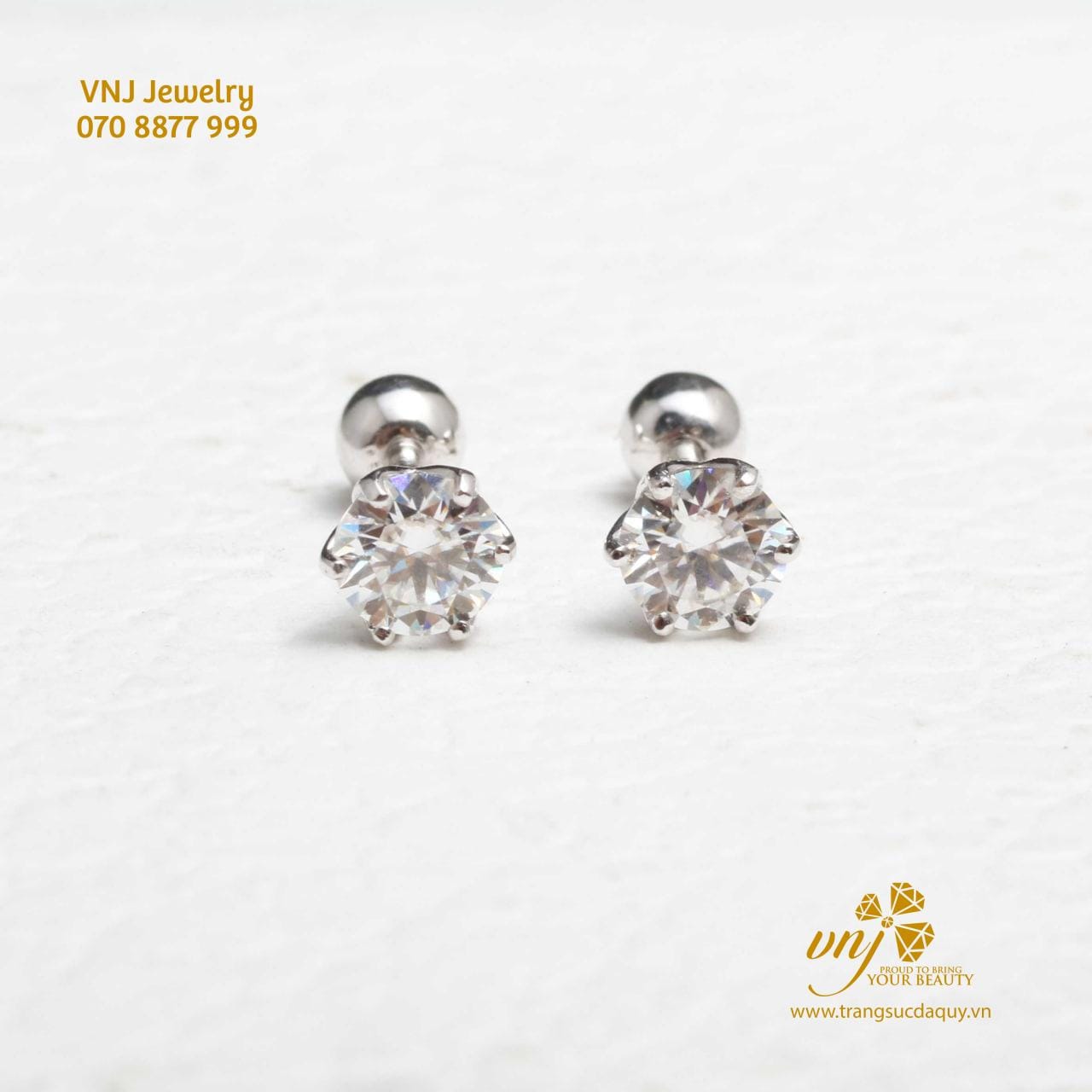 Bông Tai Moissanite Chuôi Bi BTMS4