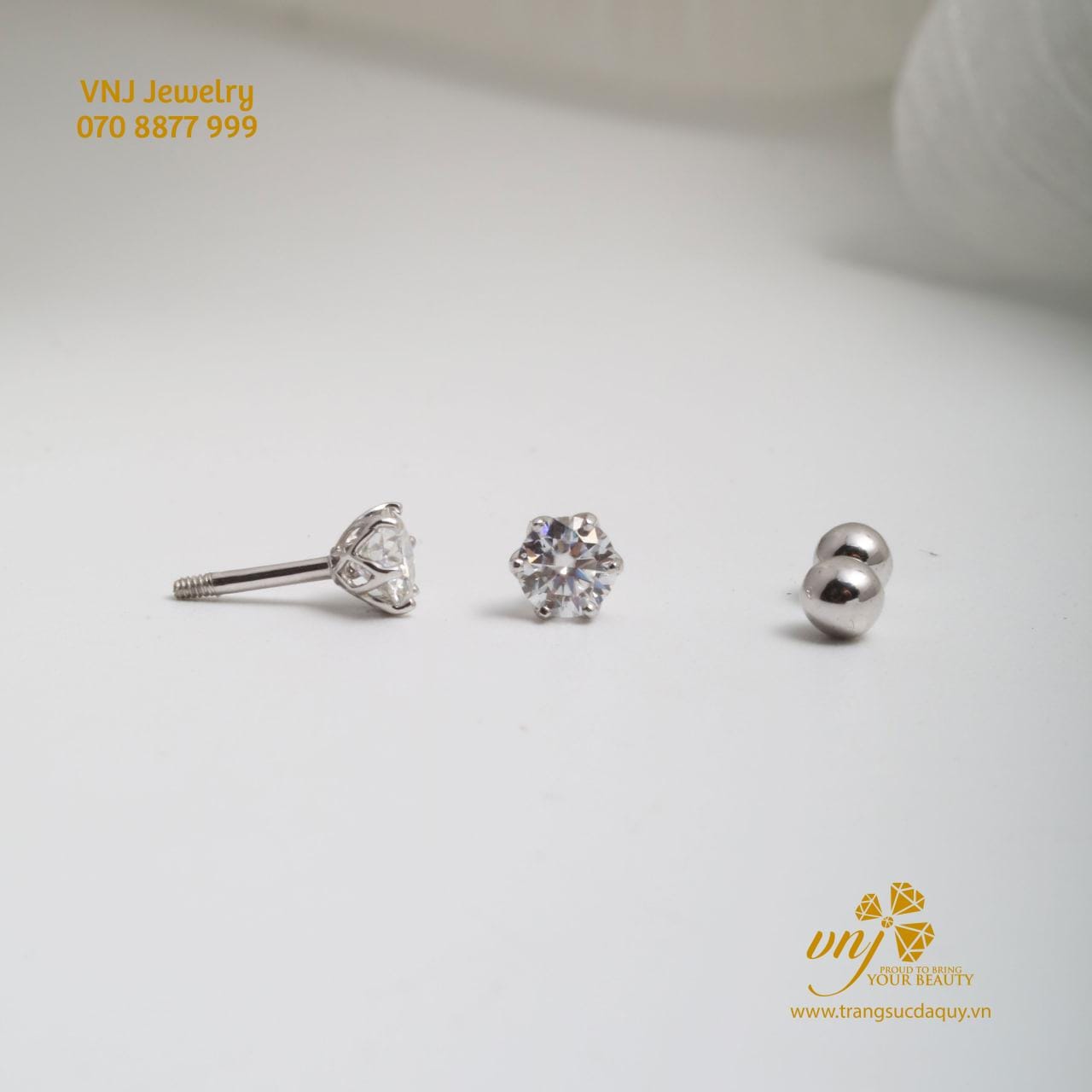 Bông Tai Moissanite Chuôi Bi BTMS4