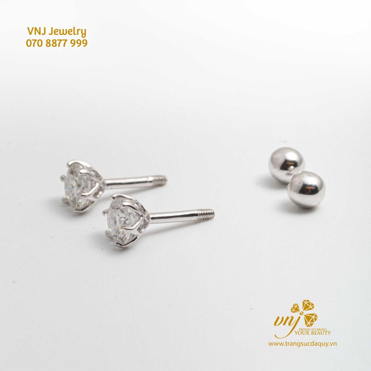 Bông Tai Moissanite Chuôi Bi BTMS4