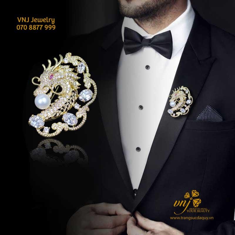 Ghim Cài Áo Rồng Ngậm Châu CF24