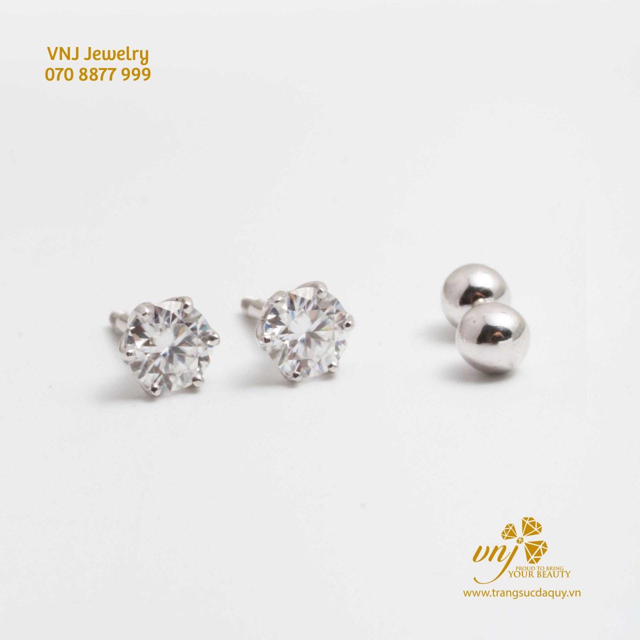 Bông Tai Moissanite Chuôi Bi BTMS4