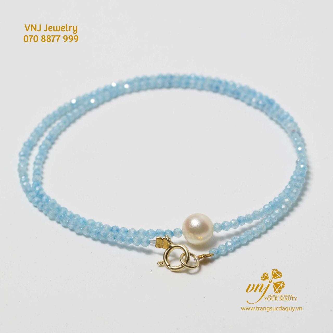 Chuỗi Aquamarine Mài Giác Mix Ngọc Trai VCA7
