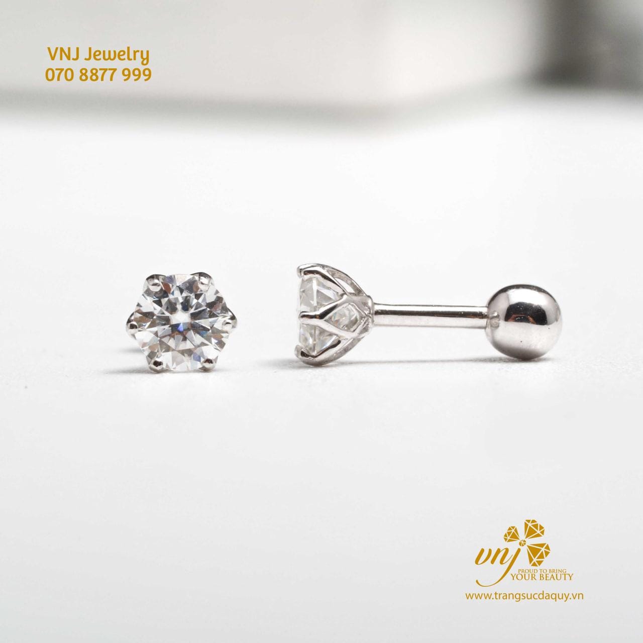 Bông Tai Moissanite Chuôi Bi BTMS4