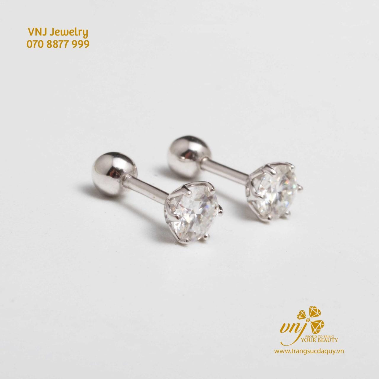 Bông Tai Moissanite Chuôi Bi BTMS4