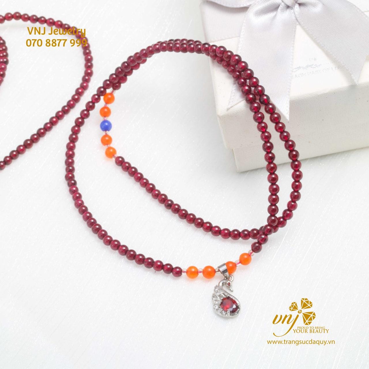 Chuỗi Vòng Garnet Mix Charm Thiên Nga VCG8 - Ảnh 4