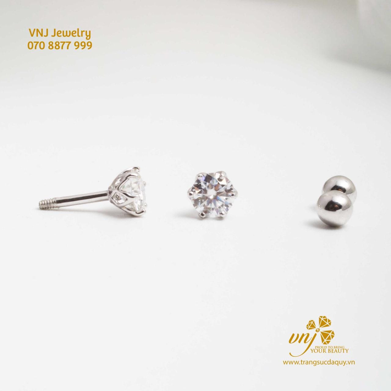 Bông Tai Moissanite Chuôi Bi BTMS4