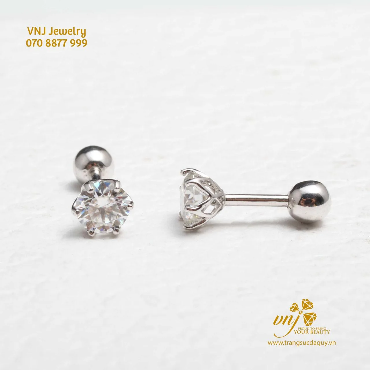 Bông Tai Moissanite Chuôi Bi BTMS4