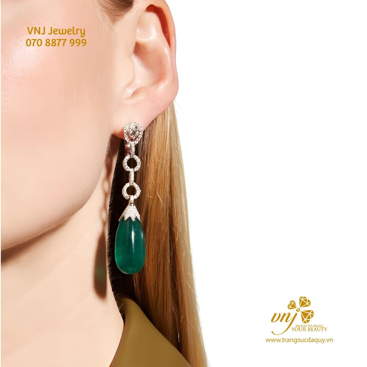 Bông Tai Emerald Trái Châu BTE5