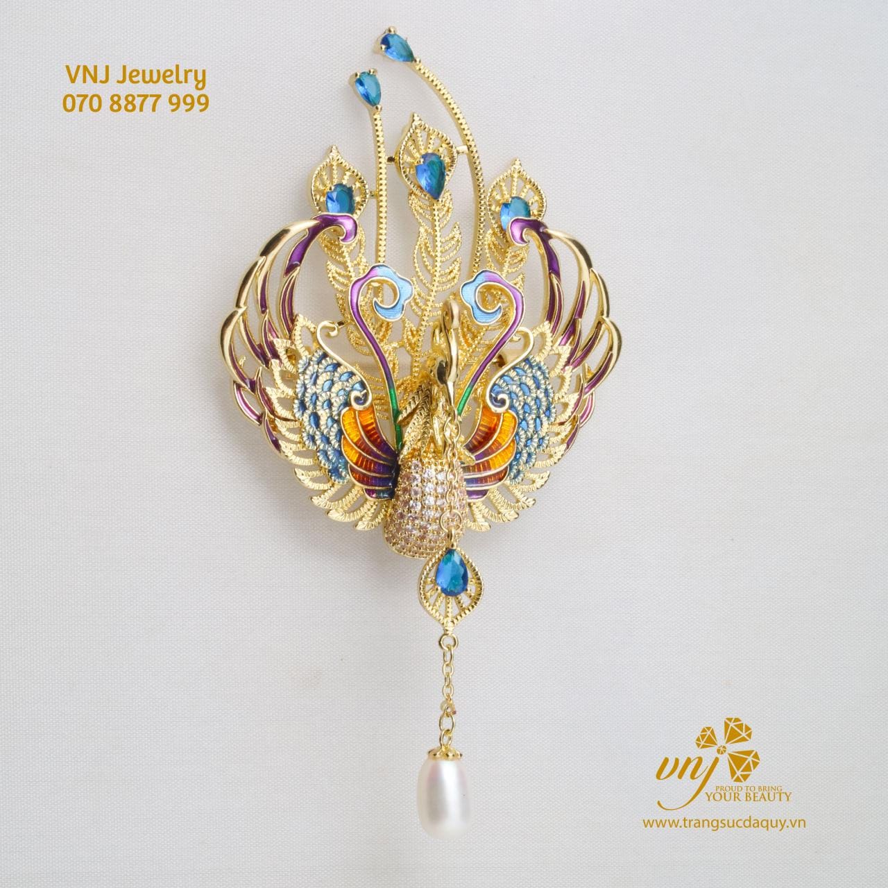 Cài Áo Con Công Mix Ngọc Trai CF30