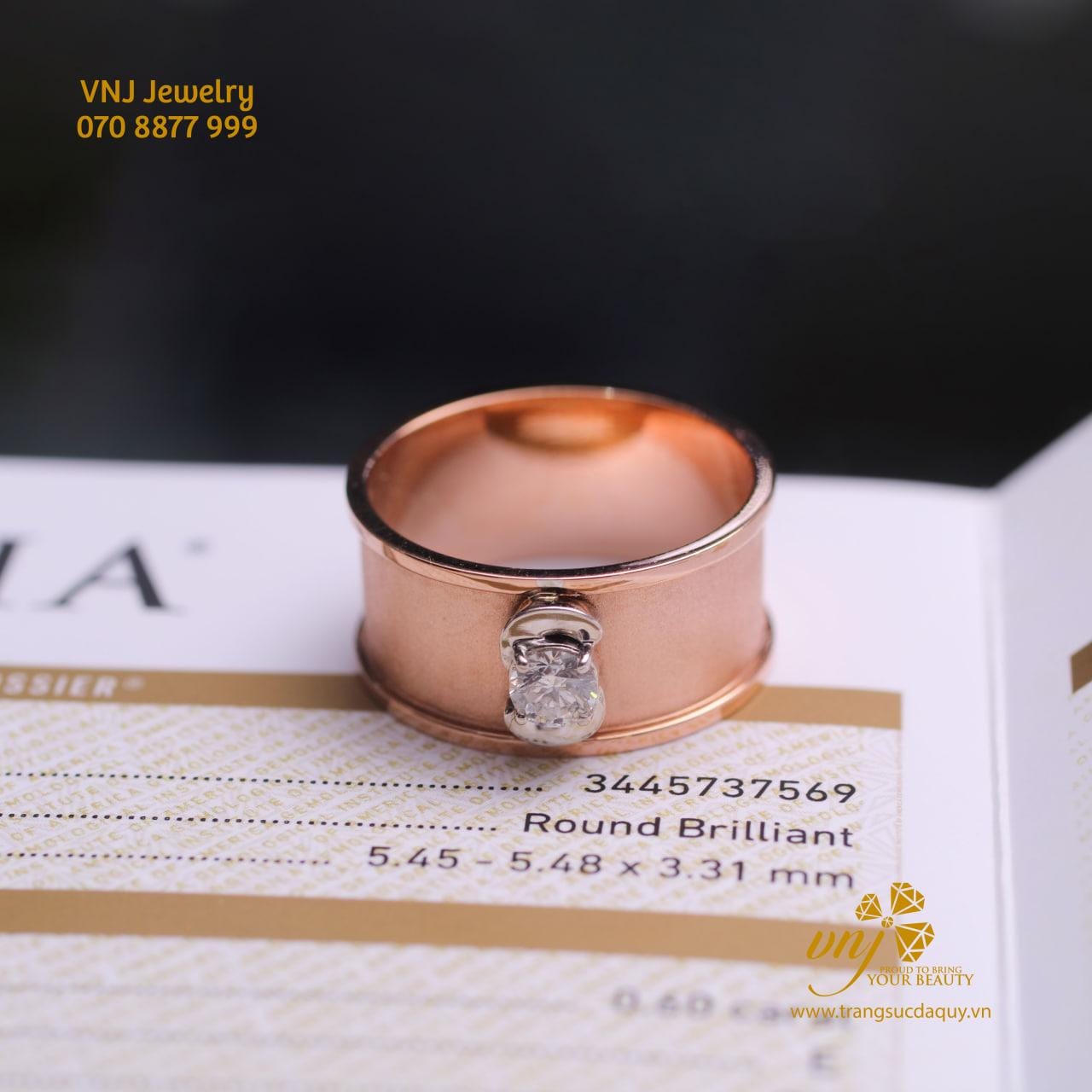 Nhẫn Kim Cương Nam Vàng Hồng NM80