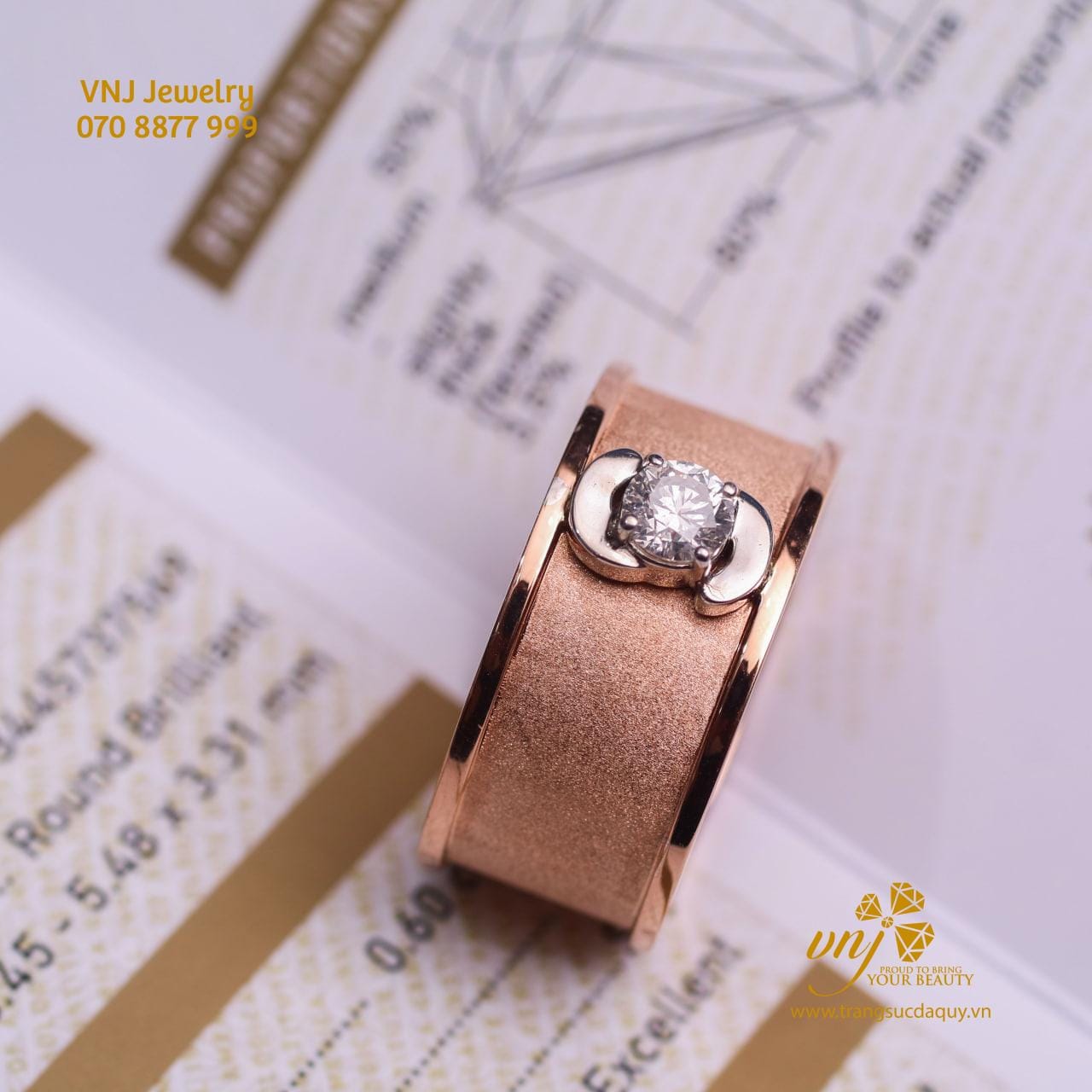 Nhẫn Kim Cương Nam Vàng Hồng NM80