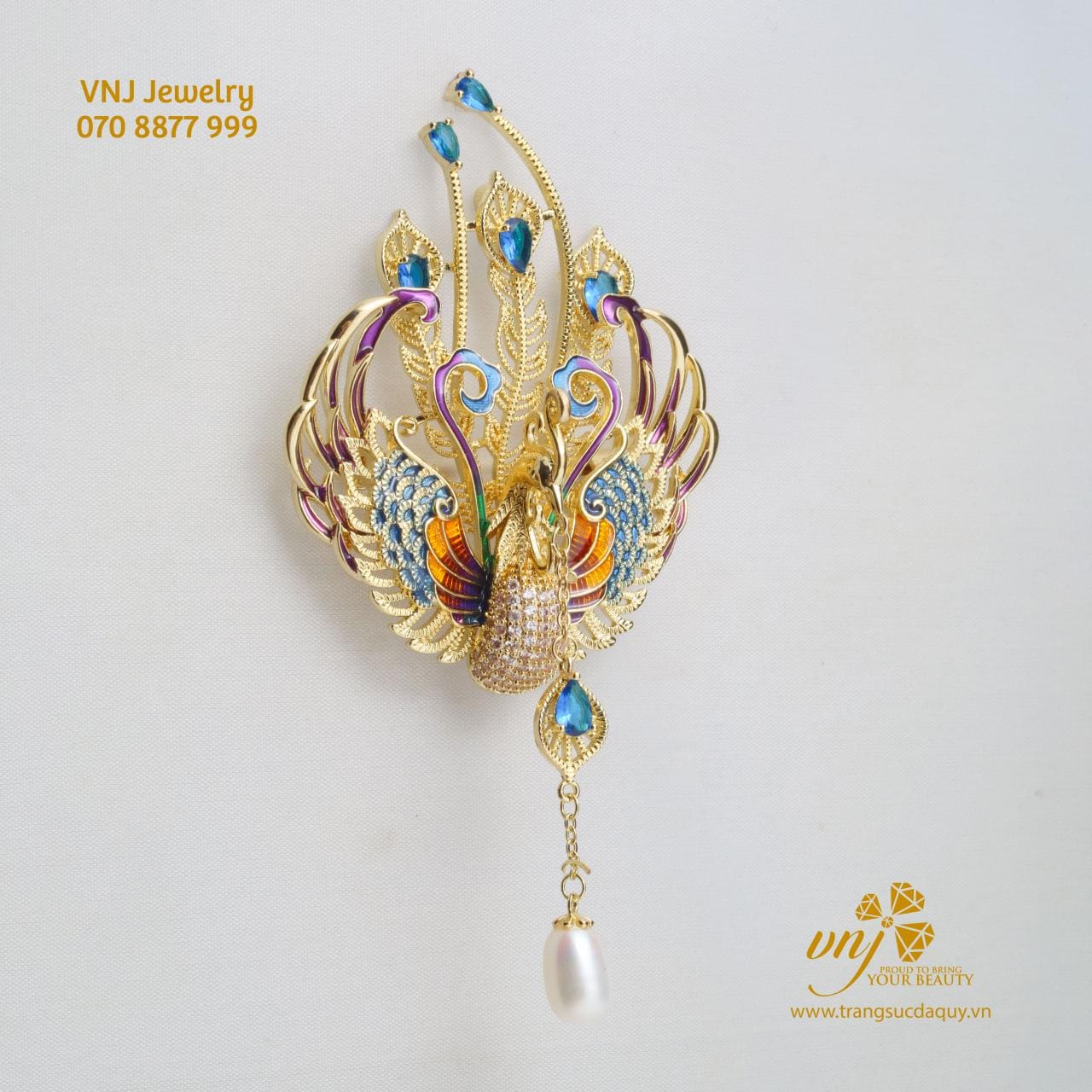 Cài Áo Con Công Mix Ngọc Trai CF30 - Ảnh 2