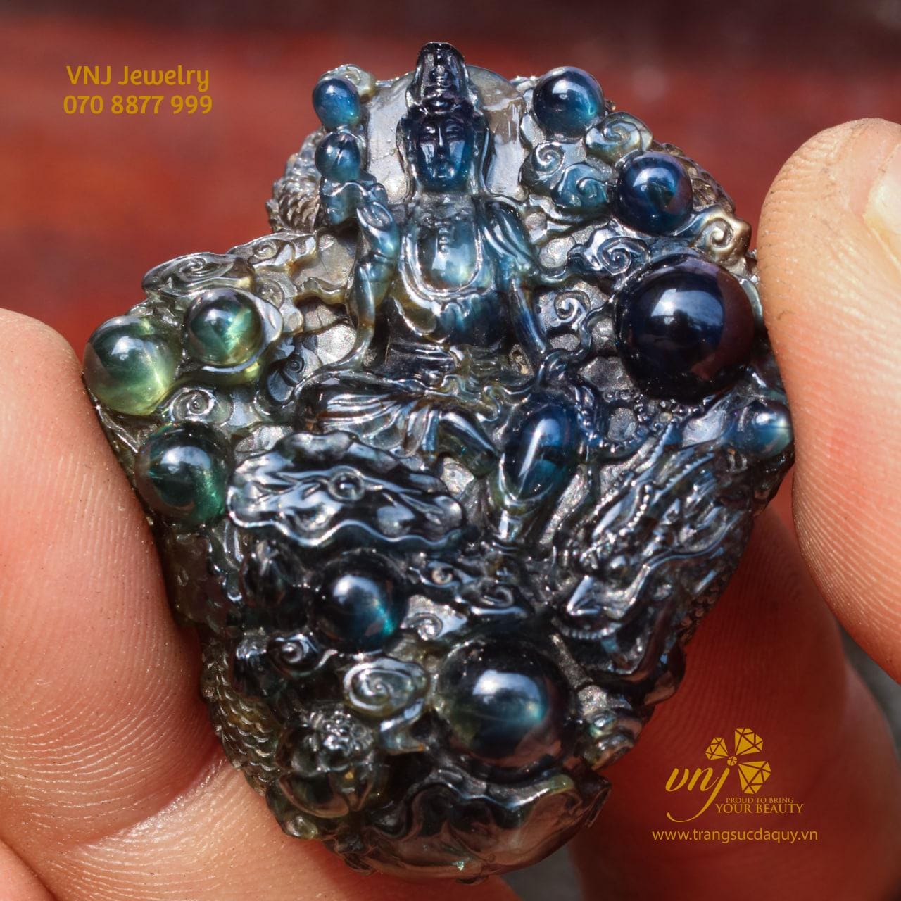 Tượng Quan Âm - Rồng Ngậm Châu - Sapphire Thiên Nhiên MTS15 - Ảnh 3