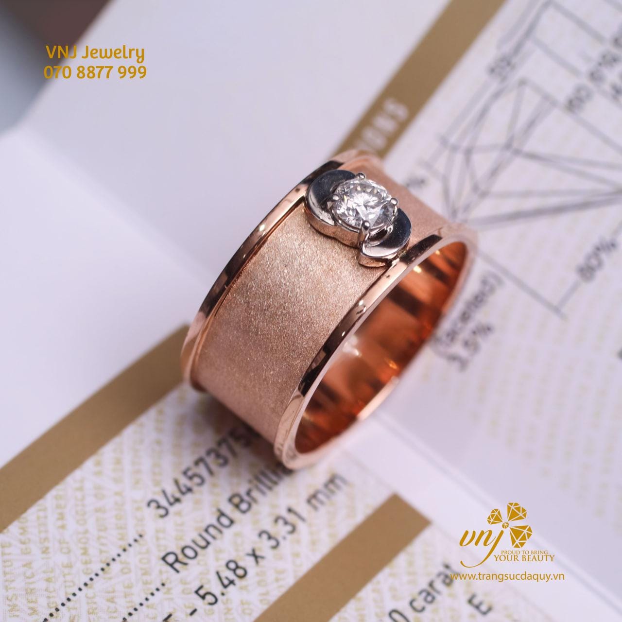 Nhẫn Kim Cương Nam Vàng Hồng NM80
