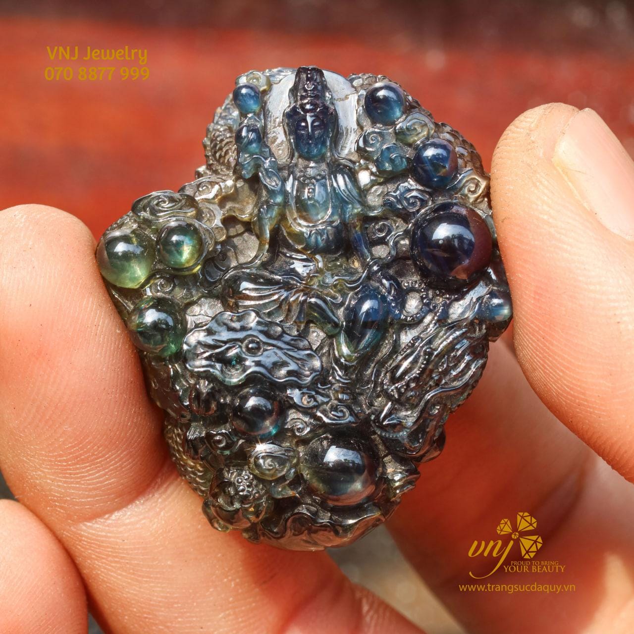 Tượng Quan Âm - Rồng Ngậm Châu - Sapphire Thiên Nhiên MTS15 - Ảnh 4