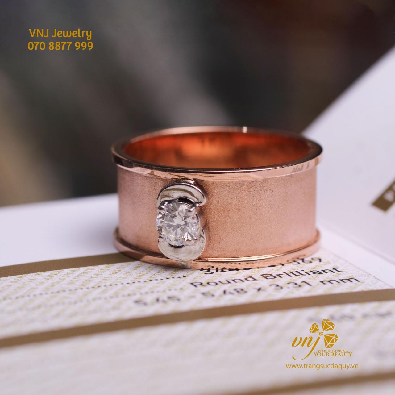 Nhẫn Kim Cương Nam Vàng Hồng NM80