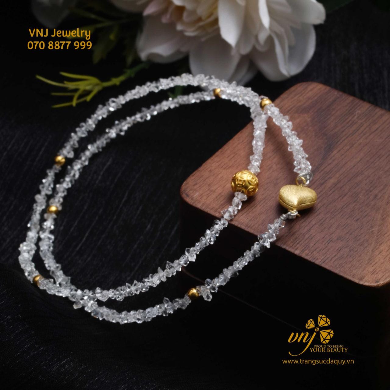 Chuỗi Diamond Herkimer Mix Charm Vàng 24K VCQW2
