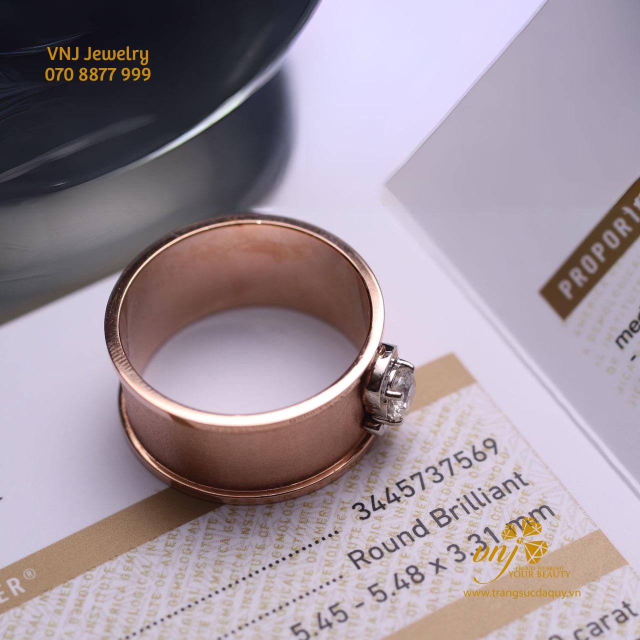 Nhẫn Kim Cương Nam Vàng Hồng NM80