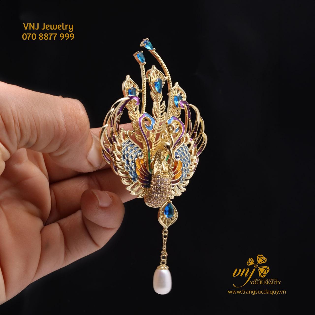 Cài Áo Con Công Mix Ngọc Trai CF30 - Ảnh 3