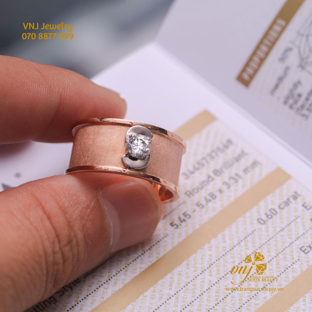 Nhẫn Kim Cương Nam Vàng Hồng NM80