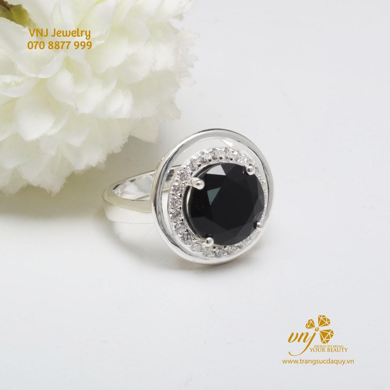 Bộ Trang Sức Sapphire Đen Nhẫn Mặt Dây Bông Tai Vòng Tay BS2