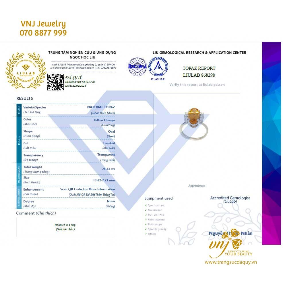 Nhẫn Topaz Vàng Thiên Nhiên NWT15