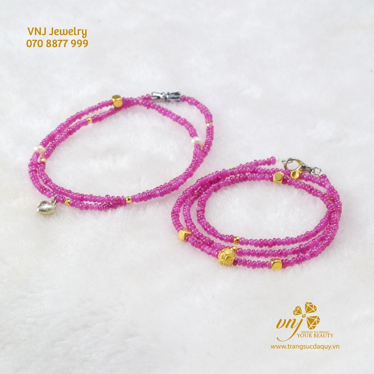 Chuỗi Vòng Ruby Mix Charm Vàng 24K VCR16